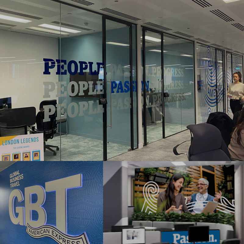 Global office interior branding Amex GBT