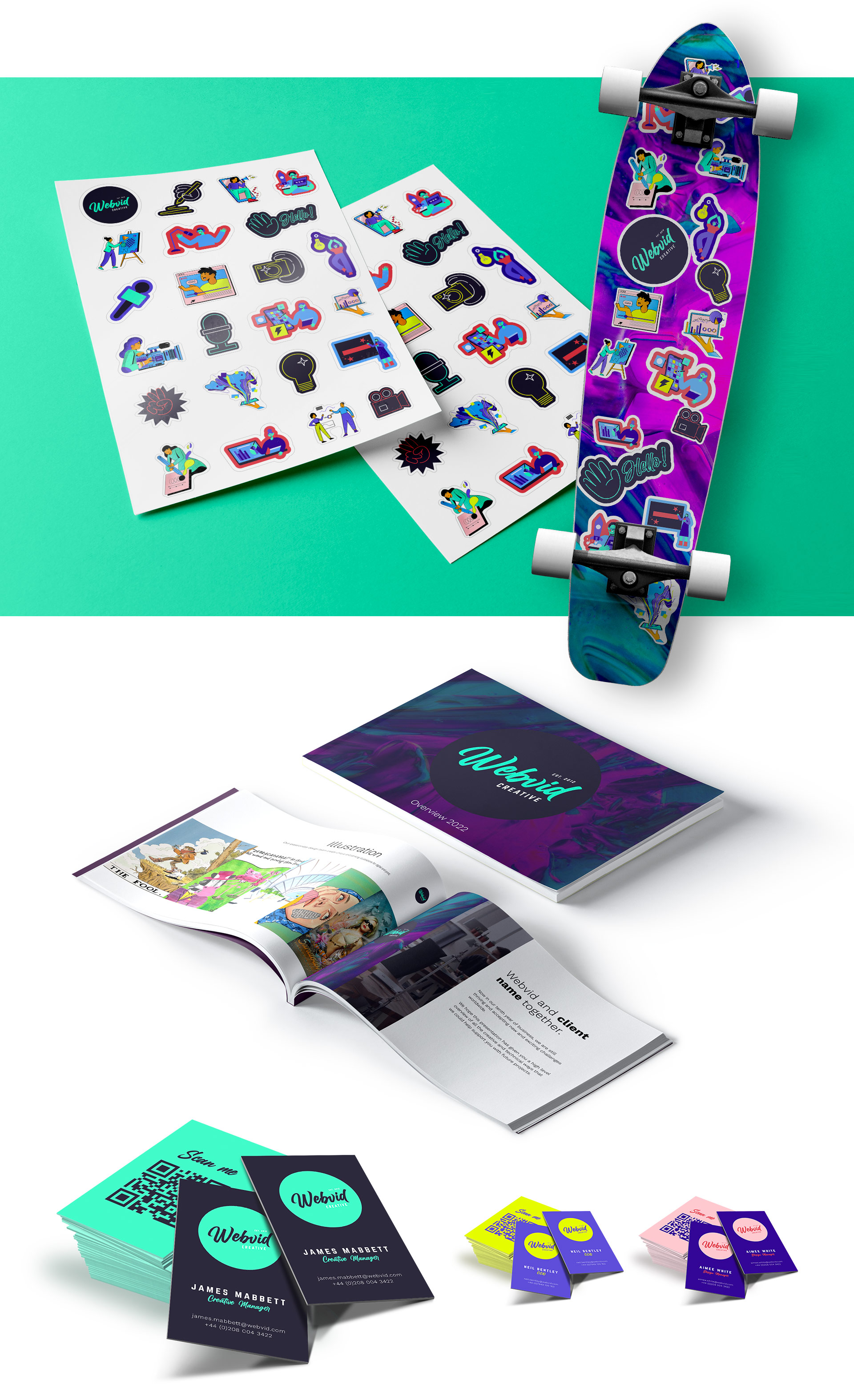 webvid rebrand iconography and printed items